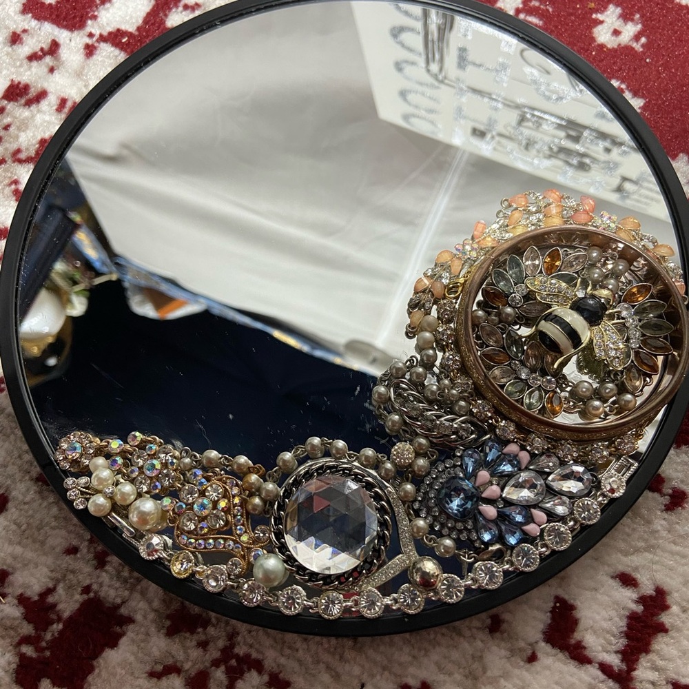 Vintage Jewelry Embellished Faux Pearl Wall Mirror Handmade